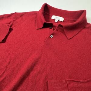 Turnbury Sweater Polo Men 2XL Red Extra Fine Merino Wool Long Sleeve
